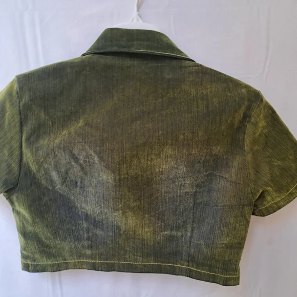 Akira Moss Green Distressed Velvet Cropped Jacket Size M - Picture 12 of 14